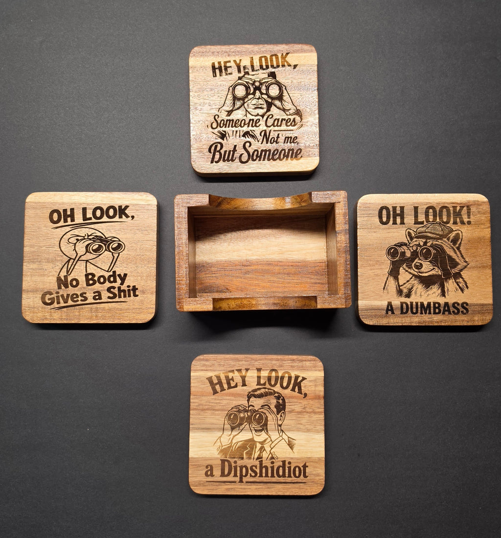 The "OH LOOK" series Acacia Wood Drink Coasters