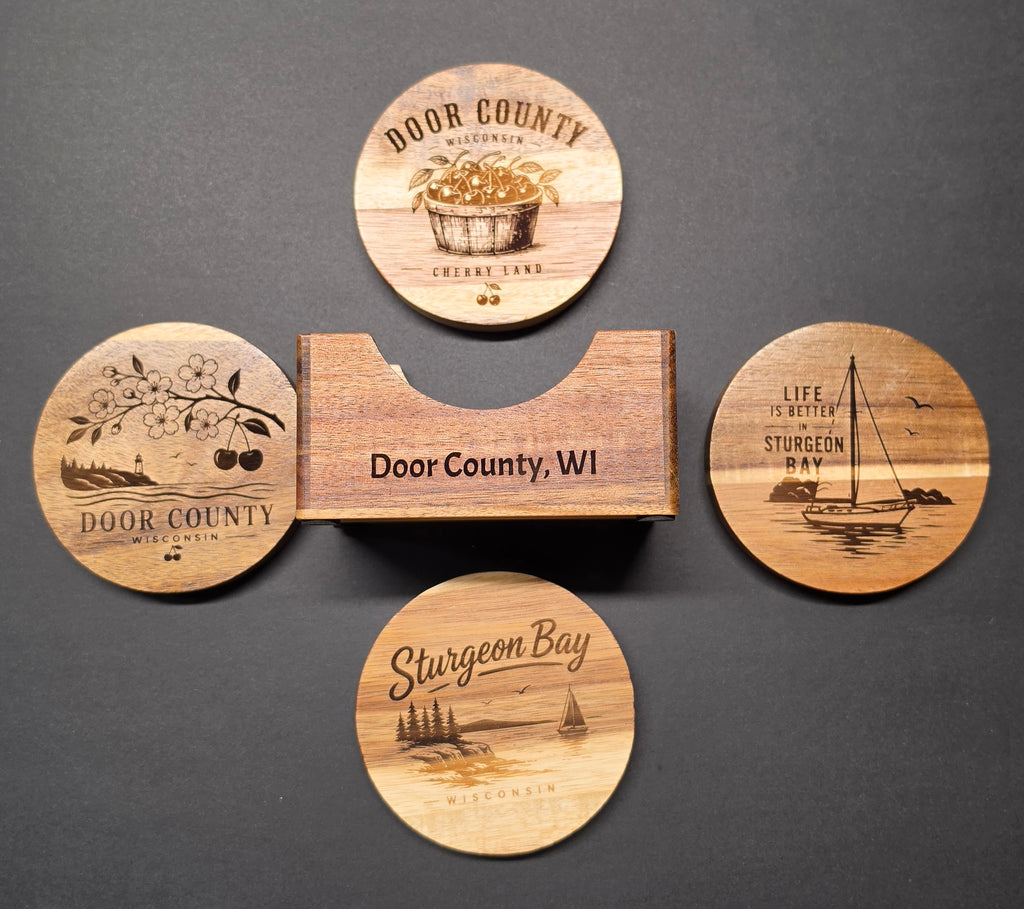 Door County / Sturgeon Bay Themed Laser Engraved Coasters