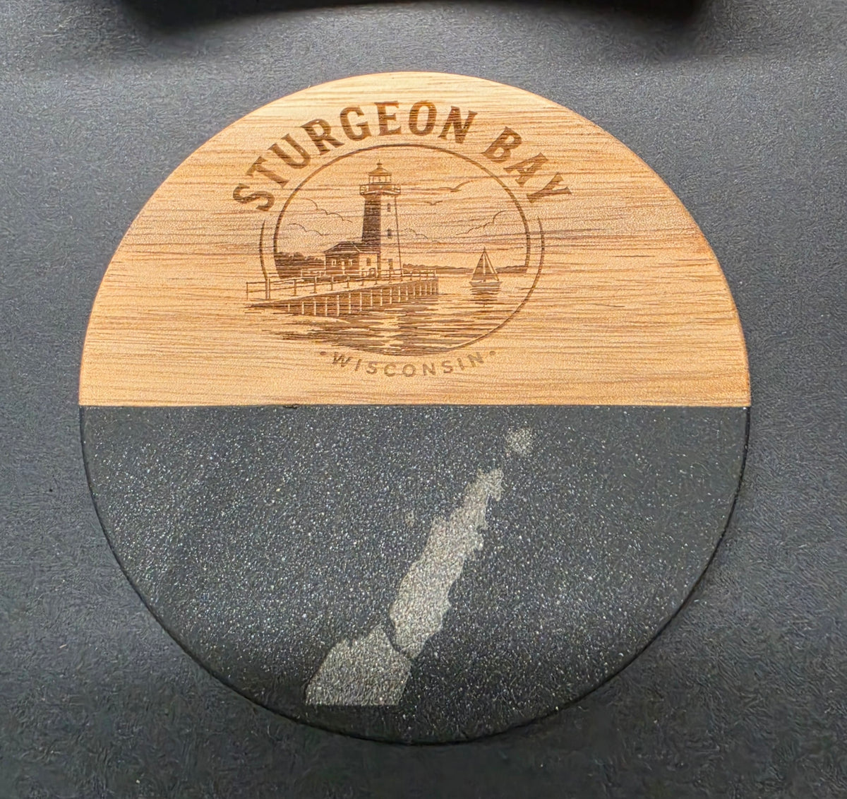 Door County / Sturgeon Bay Themed Laser Engraved Coasters - Acacia Wood and Marble