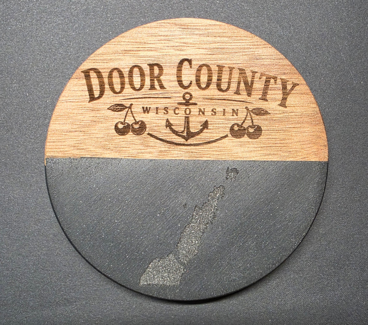 Door County / Sturgeon Bay Themed Laser Engraved Coasters - Acacia Wood and Marble