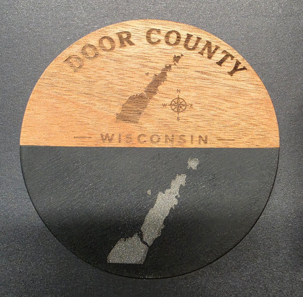Door County / Sturgeon Bay Themed Laser Engraved Coasters - Acacia Wood and Marble
