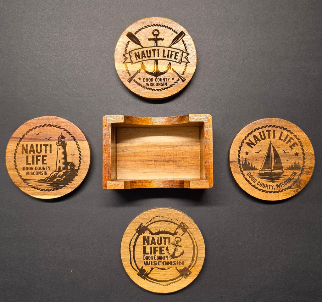 Door County / Sturgeon Bay Themed Laser Engraved Coasters - NAUTI LIFE