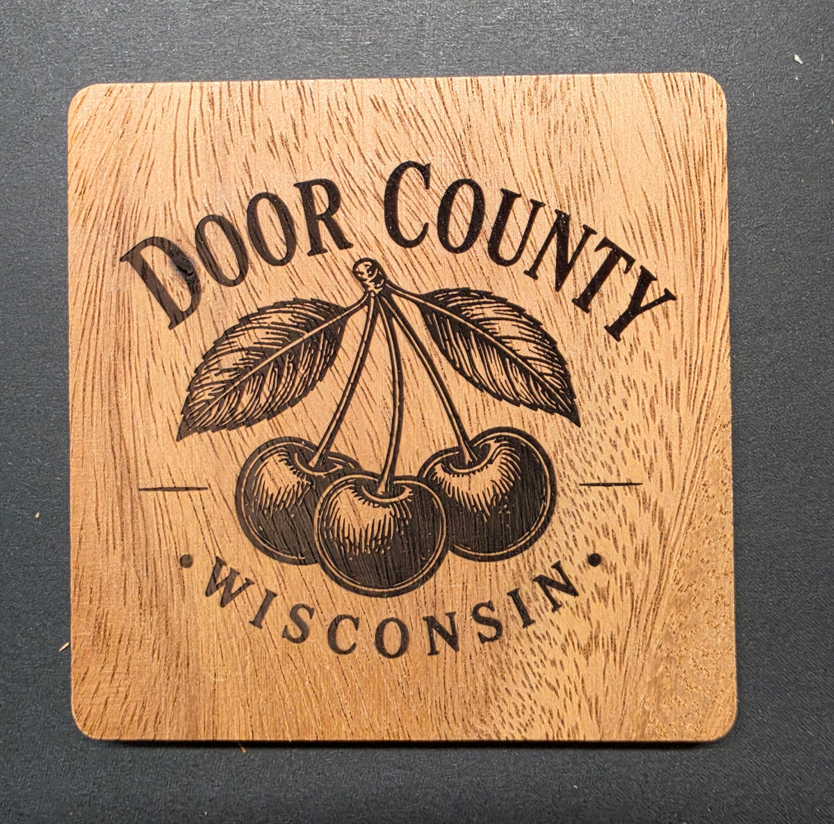 Door County Themed Laser Engraved Coasters with Metal Holder