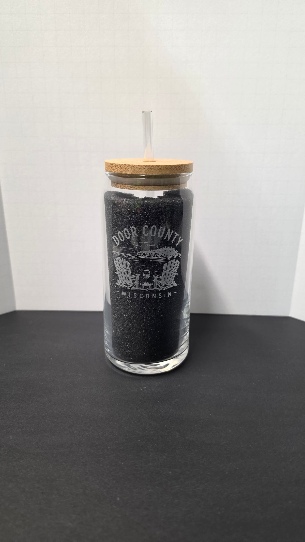 20oz Drinking Glass with Bamboo Lid and Straw - Door County