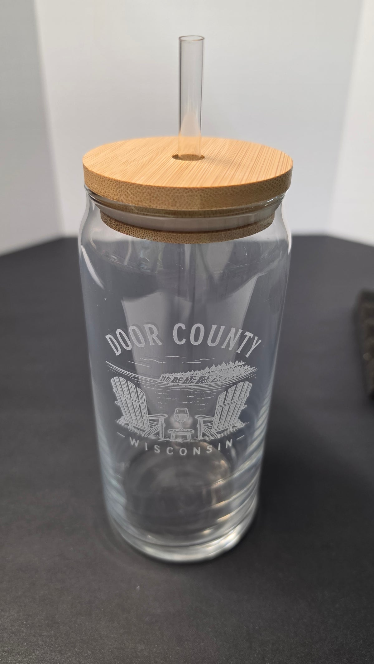 20oz Drinking Glass with Bamboo Lid and Straw - Door County