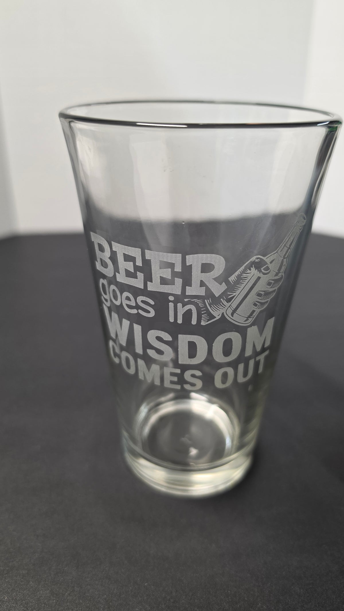 Beer Goes in, Wisdom Comes Out - Funny Laser-Etched Pint Glass