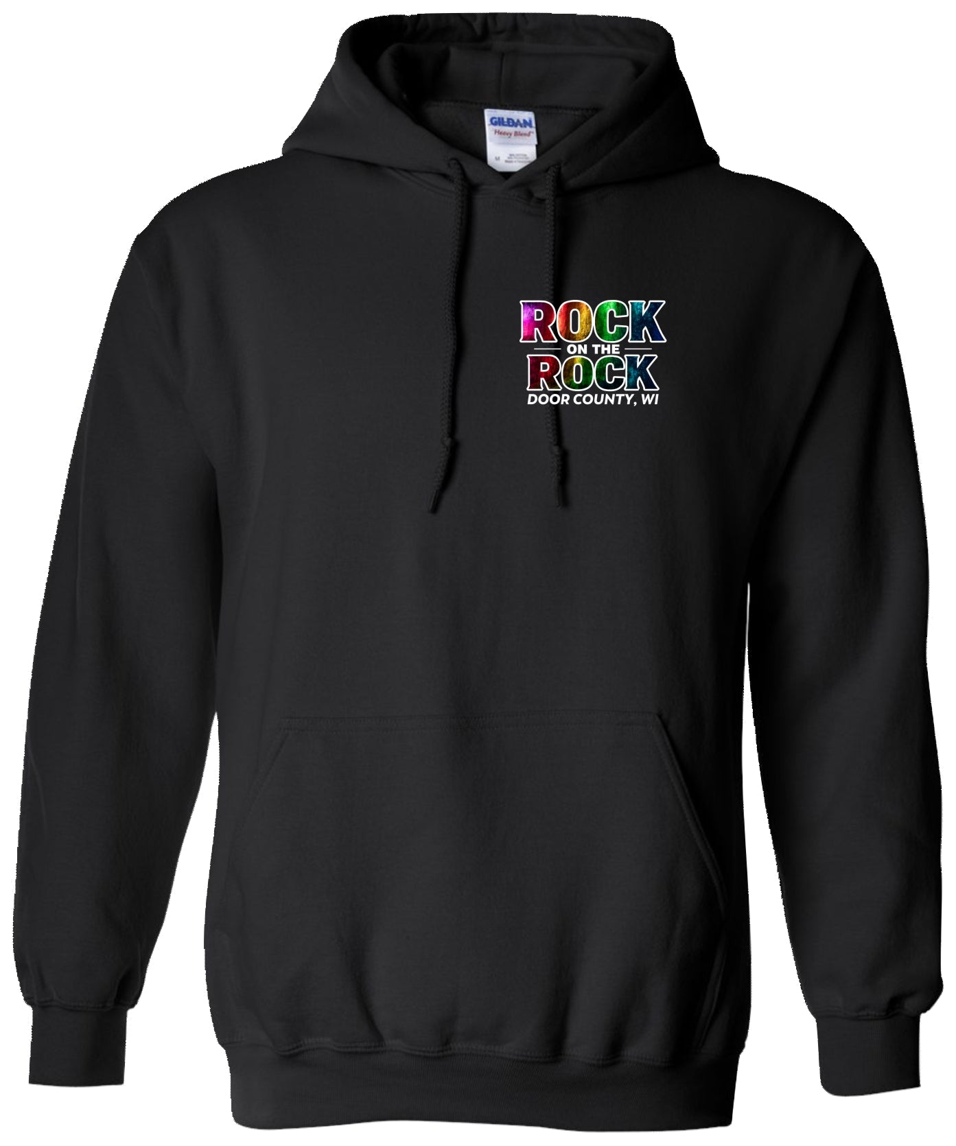 Rock on the Rock Door County Hoodie | Gildan Heavy Blend Black Sweatshirt 2026